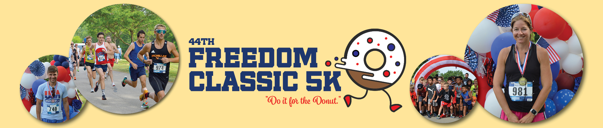 photos of runners and Freedom Classic logo