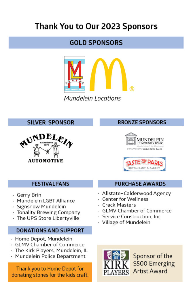graphic showing 2023 Mundelein Arts Festival Sponsors 
