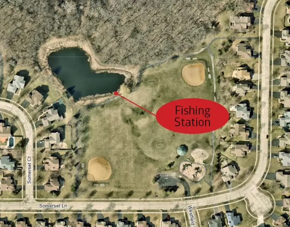 Map showing the locaton of the fishing station at Longmeadow Park